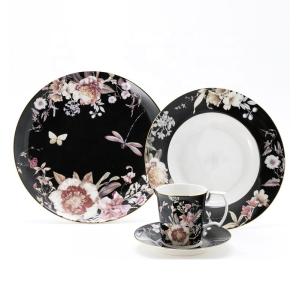 9 Inch Customized Dinnerware Set Porcelain Gold Rim Ceramic Dinner Plates Sets