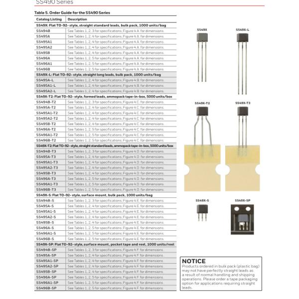 SS490 Series Linear Hall-effect Sensor ICs SS39ET SS49E SS59ET Ss49x