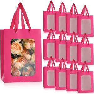 Custom Flower Gift Packaging Kraft Paper Bags With Transparent Window and Custom