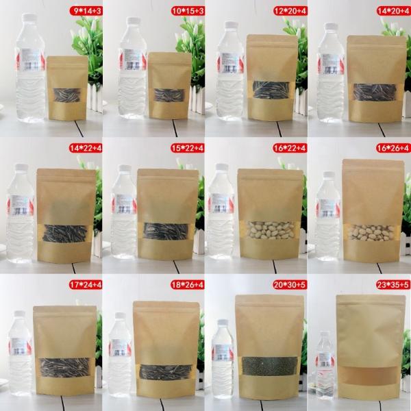 Doypack Resealable k Brown Kraft Paper Standing Up Pouches Food Grade Packaging Zipper Bags With Frosted Window