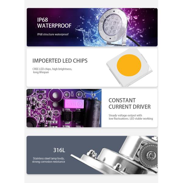 9W White Color Underwater Led Lights 6500K CREE / EDISON Source For Concrete Pool