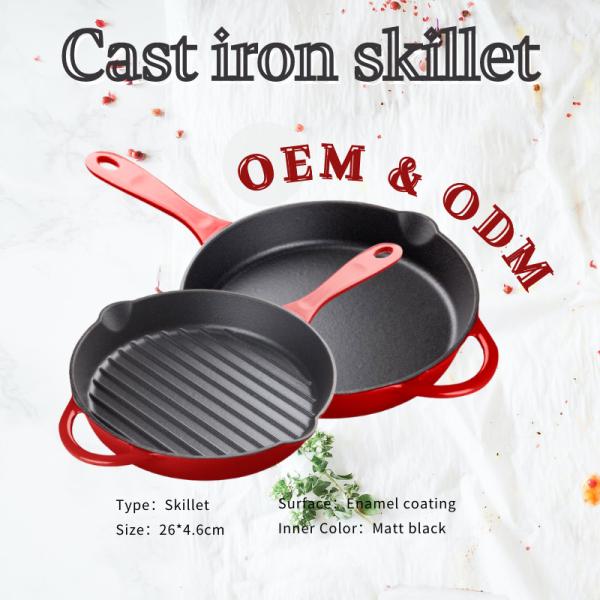Buy OEM Round Enameled Coated Cast Iron Skillet Withstand High Temperatures at wholesale prices