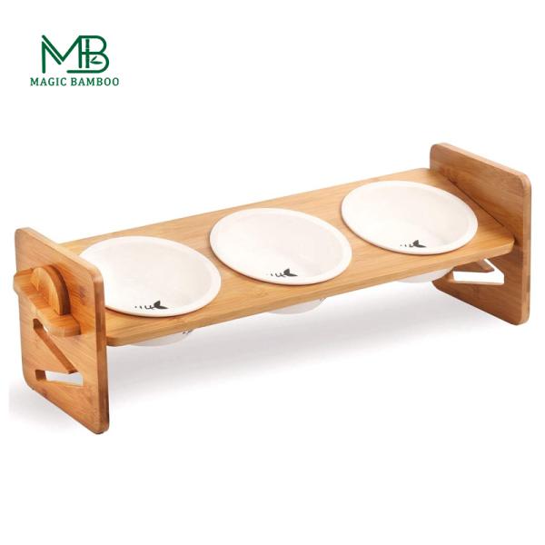 OEM/ODM Acceptable Wooden Stand Pet Dining Table Cat Feeder with Adjustable Bamboo Stand