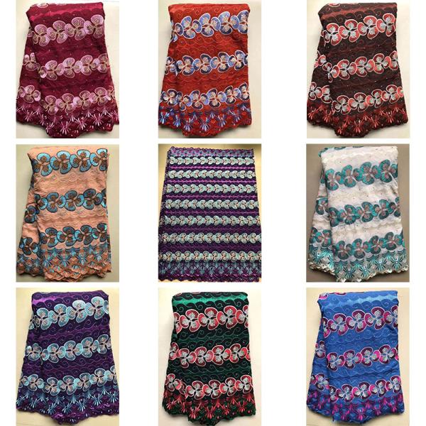 Multi Color 125cm Swiss Voile Lace Coloured Embroidery Fabric Rhinestone Decoration