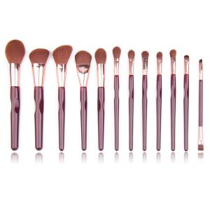 12pcs Three Concave Synthetic Hair Makeup Brush With Wooden Handle
