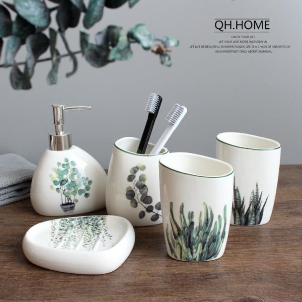 Ceramic Standard 5 Pieces Bathroom Set Soap Lotion Dispenser Sanitary Ware