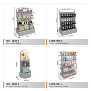 Retail Store Shelf Grey Wooden Island Cabinet For Branded Shop Shelf And Space