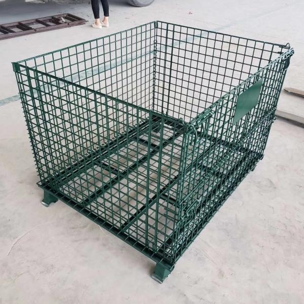 Buy Galvanized 1200*1000*890mm Foldable Lockable Wire Mesh Transport Metal Storage Wire Mesh Pallet Cage at wholesale prices