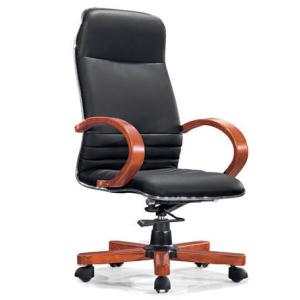 China modern high back genuine leather wood arm manager office chair furniture on sale