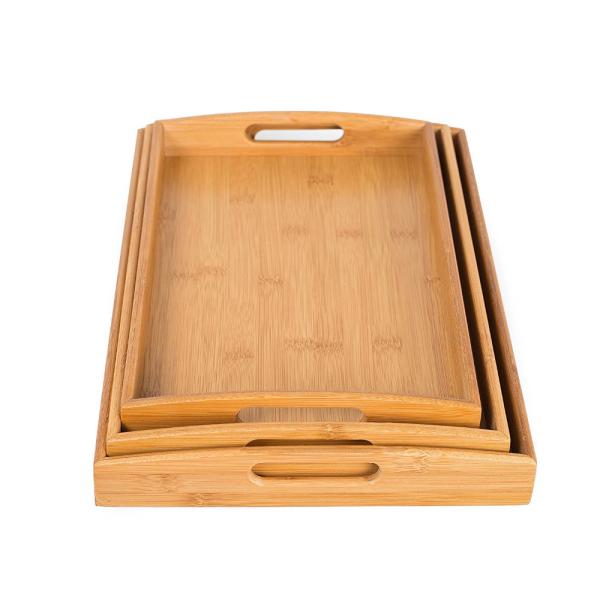 Buy large bamboo wood serving trays set with handle at wholesale prices