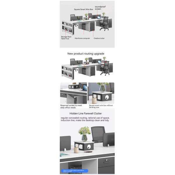 Modern Design Simple Office Workstation with 2 4 6 Staff Chairs and Desk Combination