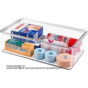 Plastic Bathroom Vanity Organizer Bin With Lid For Medication, Accessories,