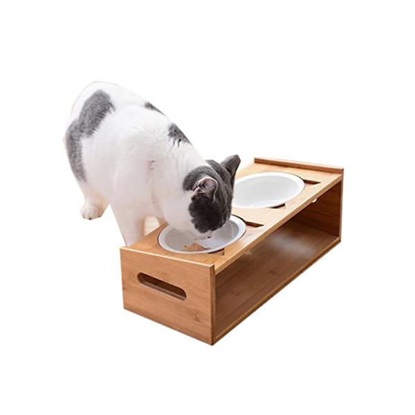Natural Pet Elevated Raised Stand Diner Feeder with 2 Removable Ceramic Bowls Direct