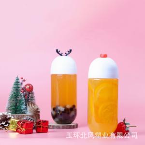 China Clear Reusable Plastic Handle Milk Tea Bottles With Lid on sale