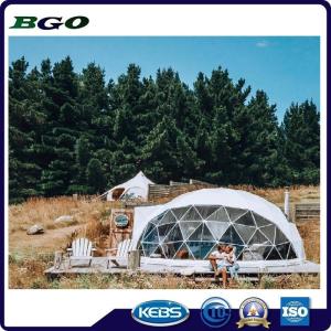 China Sun Exposure Geodesic Dome Tent With Bamboo Decoration Painted Steel Frame Easy Installation on sale