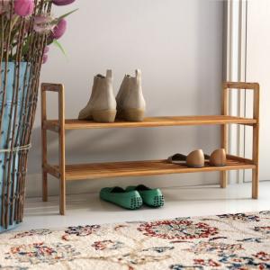 Entryway Stackable Bamboo Shoe Rack Furniture Unit 2 Tier In Natural Color