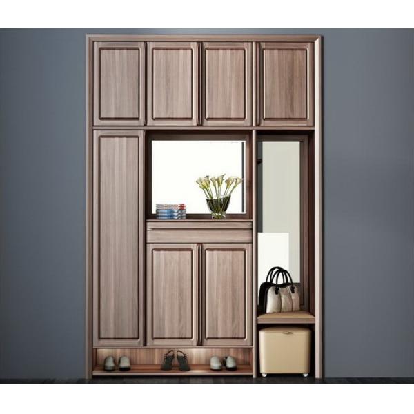 Custom Public aera Furniture Walnut wood Built in Wall Wine Display Cooler and Hall Concierge cabinet