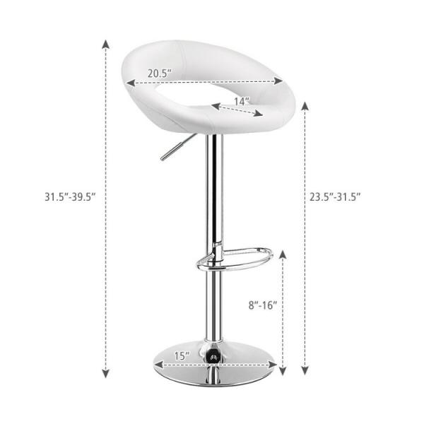 White Color Adjustable Bar Stool Chair PU Leather Swivel In Polished Leg