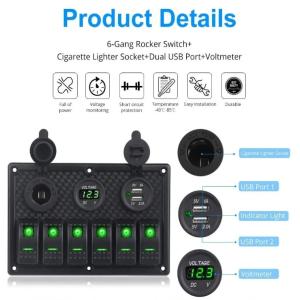 Waterproof Marine Boat Rocker Switch Panel 6 Gang With Dual USB Socket 3.1A Volt