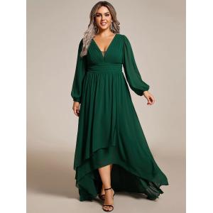 Plus Size Enchanting Lotus Leaf Lantern Sleeve Pleated Empire High Waist A-line