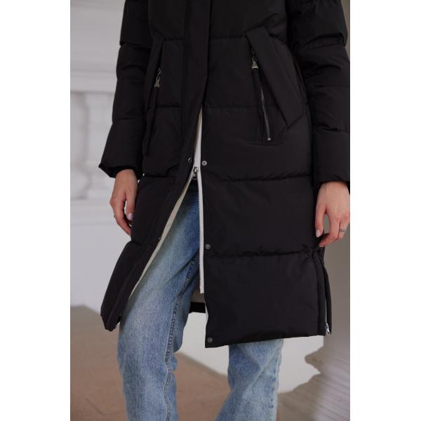 Classic Contrast Color Medium Length Thickened Down / Cotton Jacket, lower knees length, water proof, windproof black women coat, ,