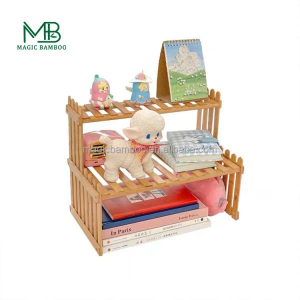 Storage Holder Container Bamboo Tabletop Plant Stand Natural 2-Layer for Small Plants