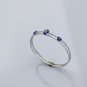 Two Rows 925 Sterling Silver Bangle with Cubic Zirconia (B36)