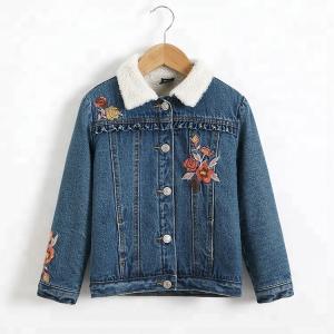 China Embroidery Designs Kids Denim Clothes , Lovely Winter Girls Jeans Coat on sale