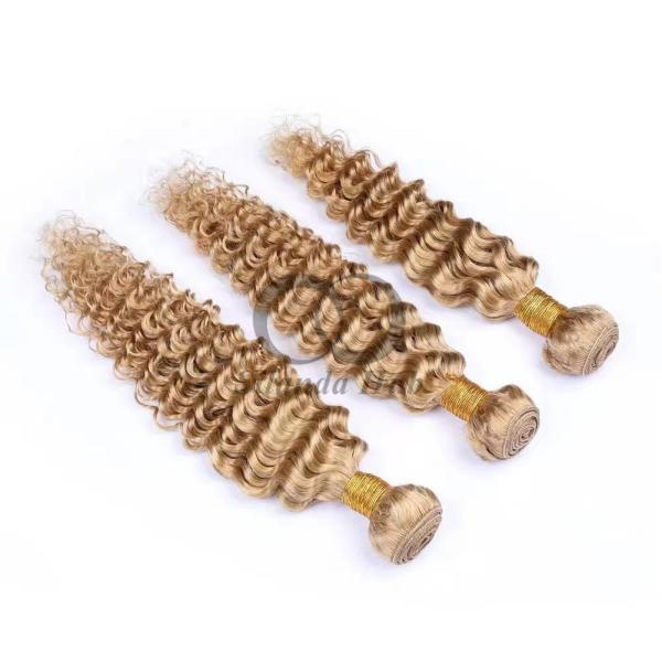 #27 Honey Blonde Deep Wave Remy Human Hair Bundles Sew In Weave Bundles Brazilian Bundle Deals