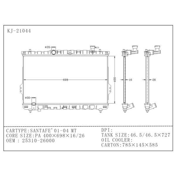Auto spare parts Hyundai Radiator For SANTAFE 2002 , 2003 MT OEM 25310-26000