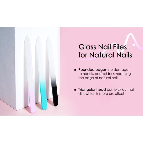 Custom Colorful Double Side Etched Sand Sprayed Crystal Glass Nail File for Natural Nails