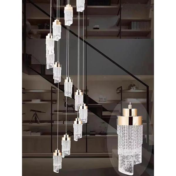 Custom LED Villa Hotel Staircase High Decor Lamp Modern Acrylic Chandelier Pendant Light 30000 Hours Lifespan