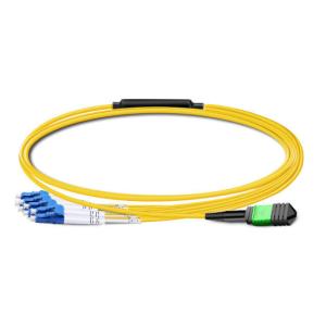 3m (10ft) Low Insertion Loss MPO Female to 4 LC UPC Duplex OS2 9/125 Single Mode Fiber Breakout Cable, 8 Fibers Type B, Elite, LSZH, Yellow