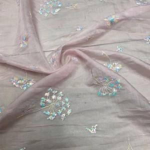 OEM 130cm Garment Embroidered Sequin Lace Fabric Polyester Chiffon Material