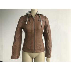 Grey Pu Leather Coat Melange Detachable Hooded Camel Tw74382