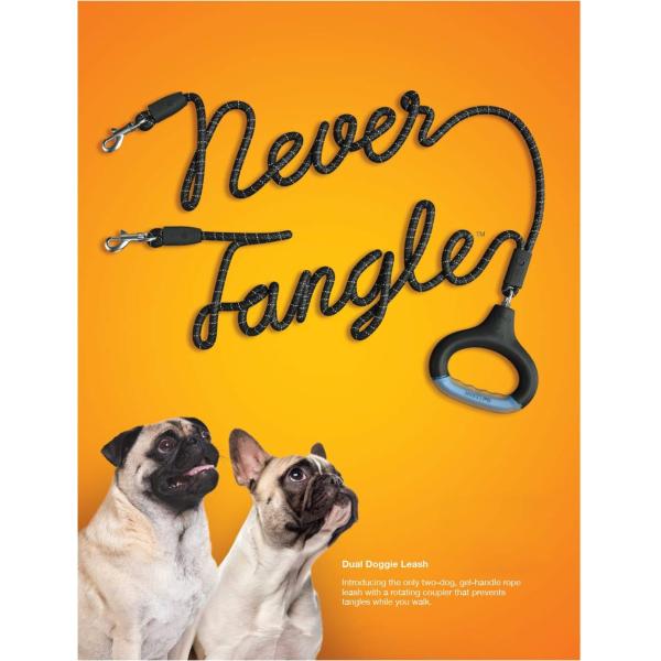 2 Way Nylon Dog Leash Automatically 360° No Tangle Gel Handle Reflective