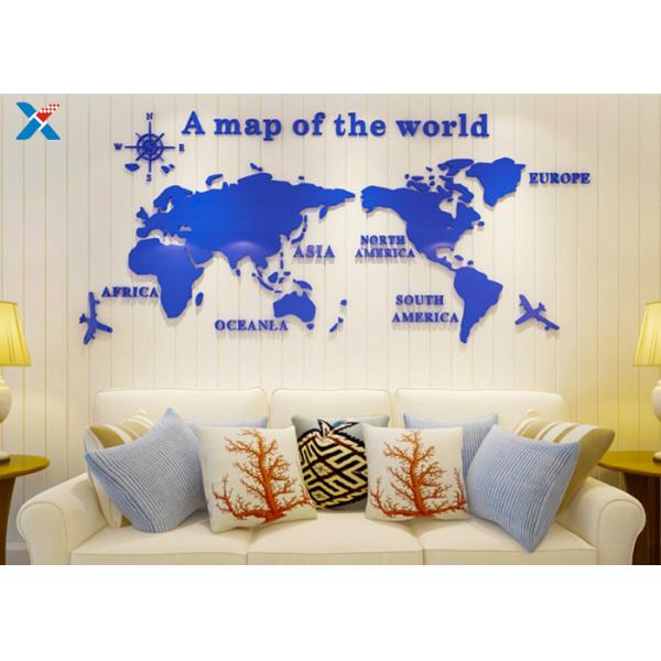 Office Creative Acrylic Shapes Craft / 3D Acrylic Stereo World Map Wall Sticker