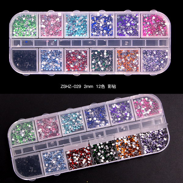 12 Grid Rhinestone Nail Stones Crystal Multi Shape Glass Diamonds Nails Art Decoration