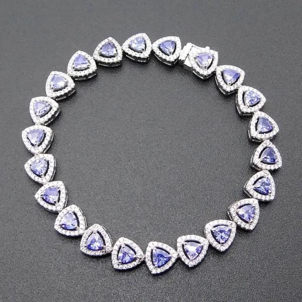 Fashion Jewelry 925 Sterling Silver Trillion Cut Tanzanite Tennis Bracelet