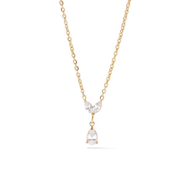 Trendy Stainless Steel Women's Necklace With Marquise And Pear Zircon Stones