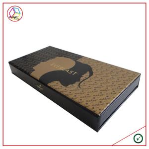 Gold Foil Black Flip Cosmetic Packaging Box With EVA Insert