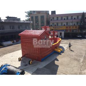 Playful Giant Pirate Ship Inflatable Bouncer Castle Combo With Slide