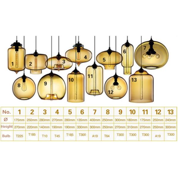 specs.jpg Colorful Modern Fishbowl Glass Pendant Light - 8 colors & 13 shapes available