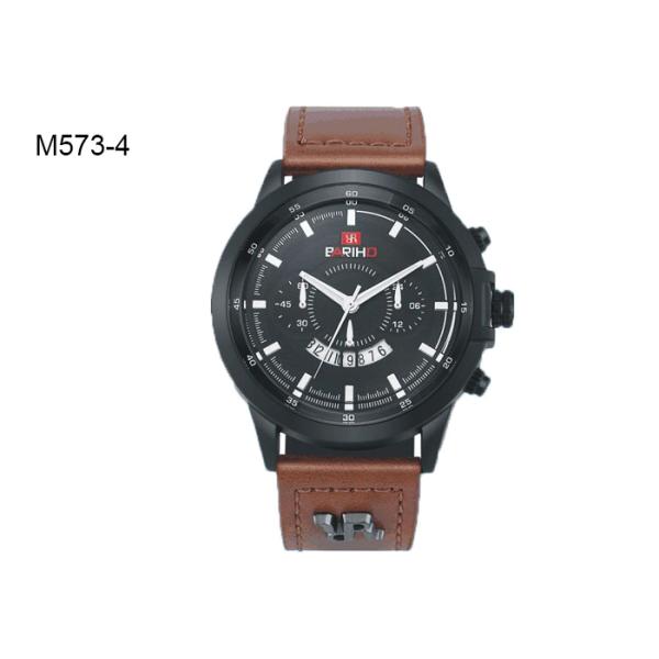 Analog Display Men's Quartz Watch Chronograph Date Leather Band Wristwatch M573