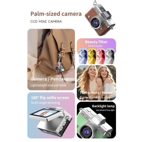 Japan Korean top rated CMOS 180° flip selfie screen digital mini camera for vlog