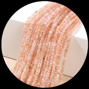 Natural Polished Square Cut Gemstone Beads Silver Obsidian Sunstone for Jewelry