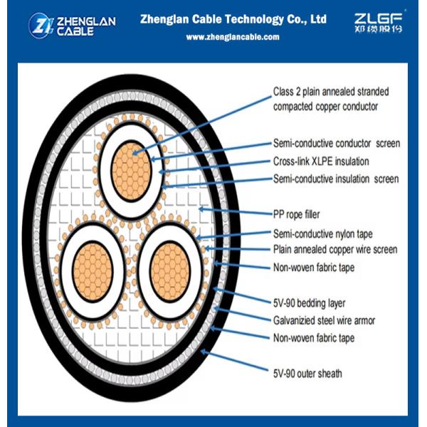 6.35/11kV Power Cable Aluminum / Copper XLPE Insulate Underground Steel Wire