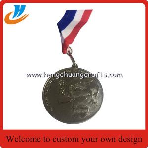 Cheap cusotm die casting metal medals with ribbon 60mm dia 3mm thickness