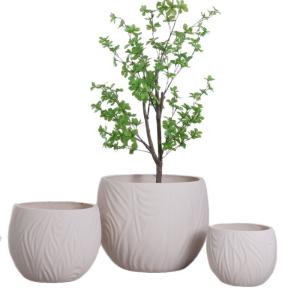 Irregular Wavy Lines Pattern Neutral Beige Round Fiber Clay Planter