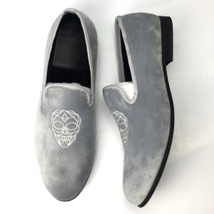 Embroidered Slip On Velvet Loafers , Male High End Mens Loafers